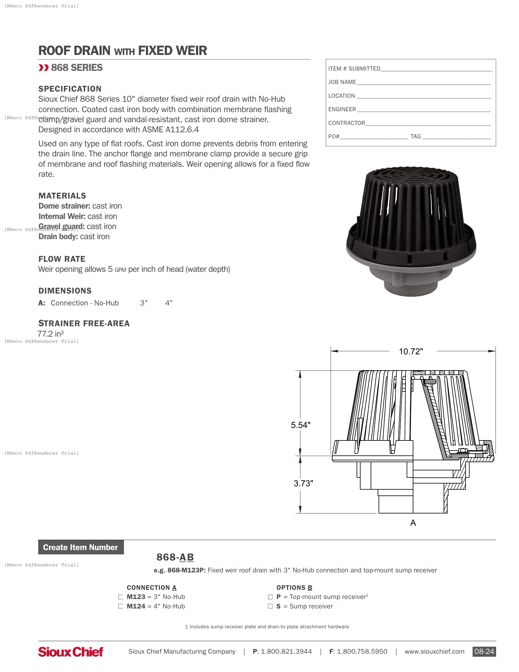 868-M12 SERIES - FIXED WEIR ROOF DRAIN - SPEC SHEET.PDF Specification Document